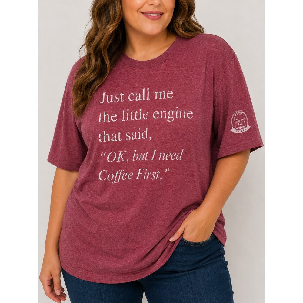 Mason Jar Label Coffee First Graphic Tee 2XL Heather Red Unisex Shirt
